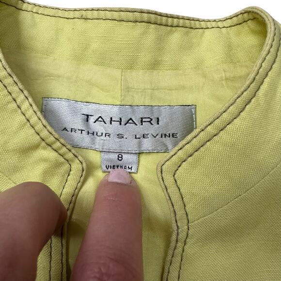Tahari Arthur S Levine Linen Blend Lime Green Belted Pocket Vest Size 8 - Picture 4 of 13
